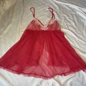 Victoria's Secret Pink Sheer Mesh Lace Babydoll Chemise Lingerie Size L